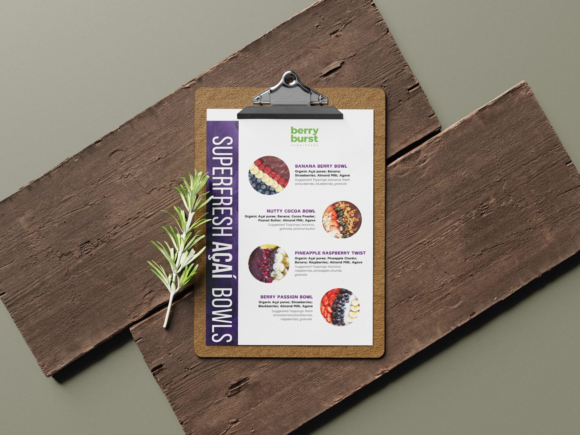 Menu Design for Berry Burst, a company based in New York