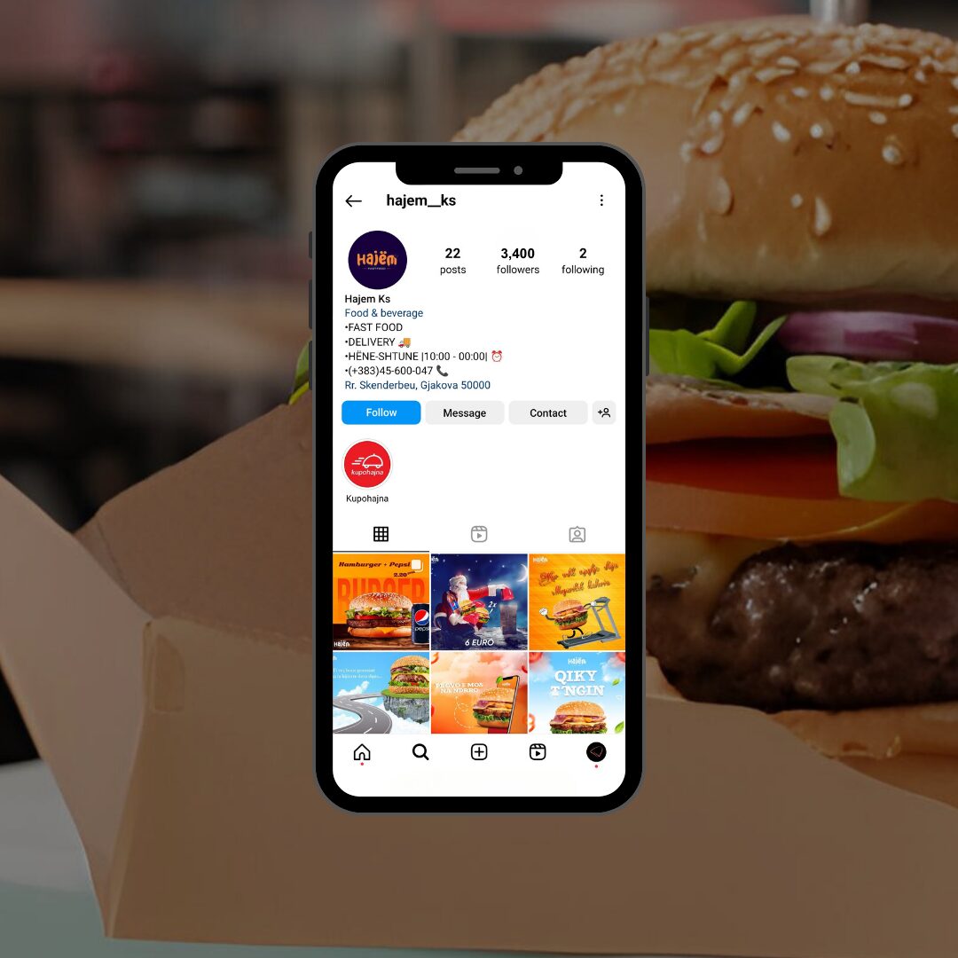Social media management for Hajem, a popular burger shop based in Gjakova